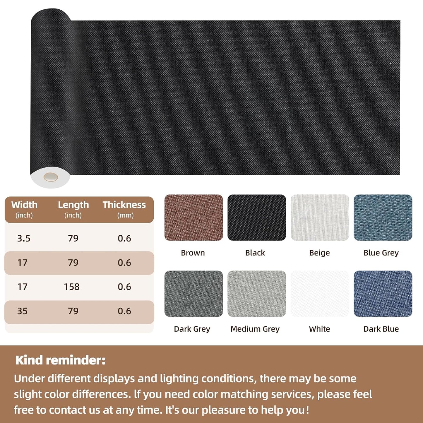 Fabric Repair Patch, 17X79 Inch Fabric Large Repair Tape, Self-Adhesive Patches for Furniture, Sofa, Car Interior, Shoes, Hand Bag, Clothing (Brown, 17X79 Inch)