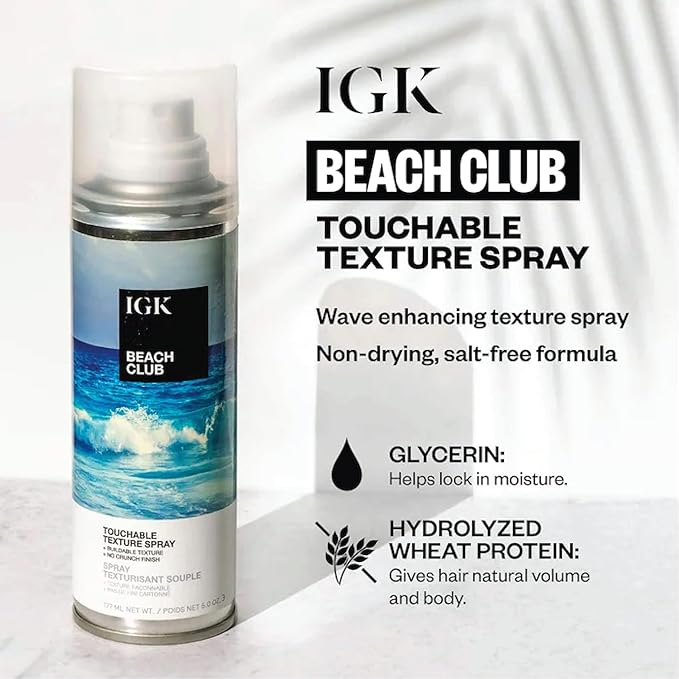 IGK Beach Club Texture Spray for Hair Travel Size | Instant Volume, Texture and Hold | Salt-Free, Non-Drying Finishing Spray | Vegan + Cruelty-Free | 1.7 Fl Oz (Pack of 2)