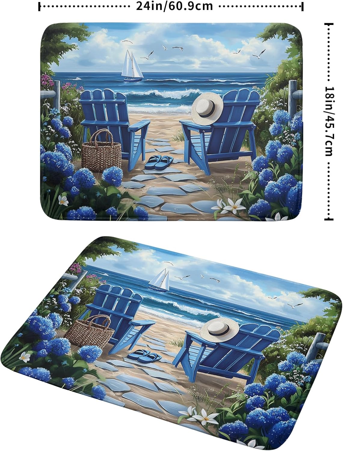 Summer Beach Dish Drying Mat 18x24 Inch Sea Shells Flowers Kitchen Mats Blue Microfiber Absorbent Dish Drainer Rack Mats Non-Slip Ocean Themed Sink Dishes Pad for Kitchen Counter Coffee Bar