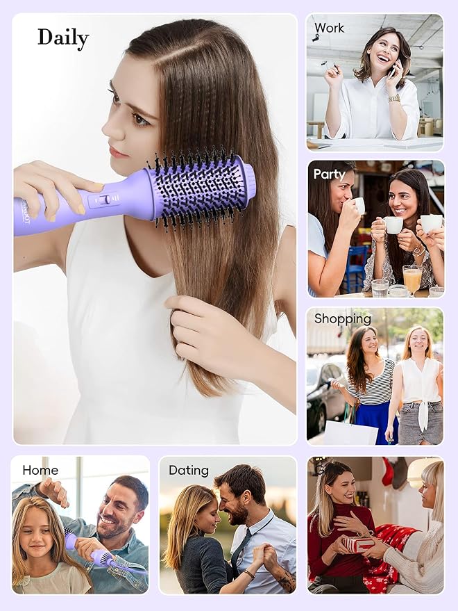 LANDOT Hot Hair Blow Dryer Brush: One-Step HairDryer Styler and Volumizer - Heated Air Brush Straightener with Negative Ion Ceramic Titanium Oval Barrel for Fast Styling & Smooth Frizz-Free Blowout