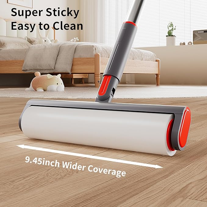 Large Lint Rollers for Pet Hair,Extra Sticky 9.45'' Giant Lint Roller with 240 Sheets Lint Rollers with 3 Extendable Handle for Floor,Carpet, Couch, Clothing, Animal Fur