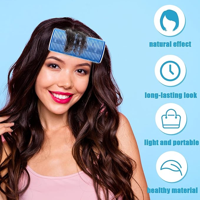 WILLBOND 4 Pcs Long Hair Rollers for Bangs Aluminum Core Curlers Thermal Self Grip Roller for Long and Medium Hair Women Hairstyle (4.7 x 2 Inch,Blue)