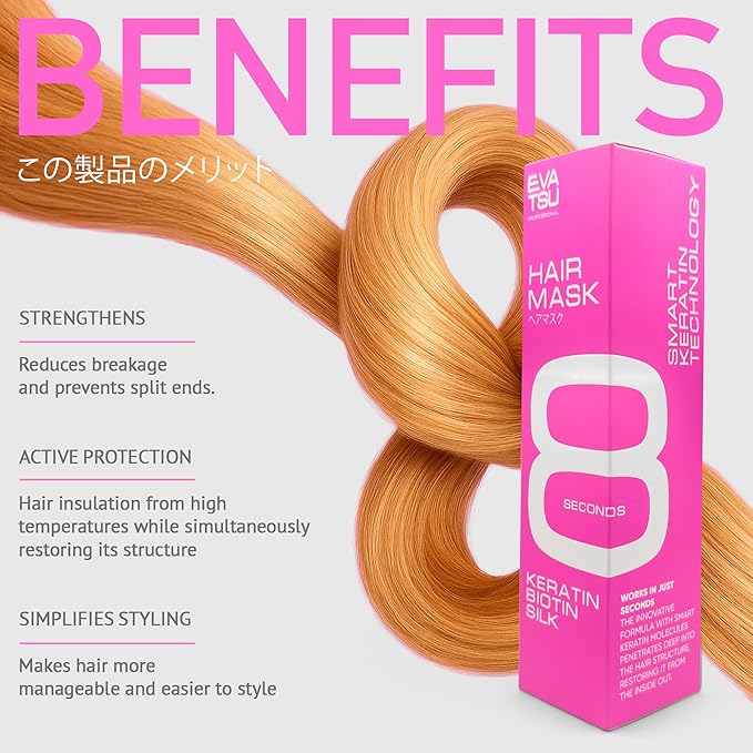 8-Second Hydrating Hair Mask Spray - Rinse-Out Deep Keratin Treatment for Dry, Damaged, Frizzy, & Color-Treated Hair – Anti-Frizz Detangler for Silky, Glossy, Smooth Results, 6.75 oz.