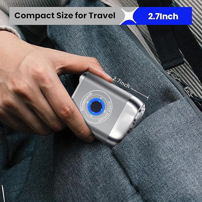 Electric Shaver for Men, Portable Travel Shaver for Face & Beard, IPX7 Waterproof Rechargeable Razor with Detachable Head, Cordless Wet/Dry Shaving, Easy Cleaning, Includes Storage Case (Silver)