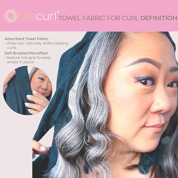 Octocurl Heatless Curls Headband - Hair Curlers to Sleep In - Heatless Curlers for Medium Length Hair (Microfiber - Black)