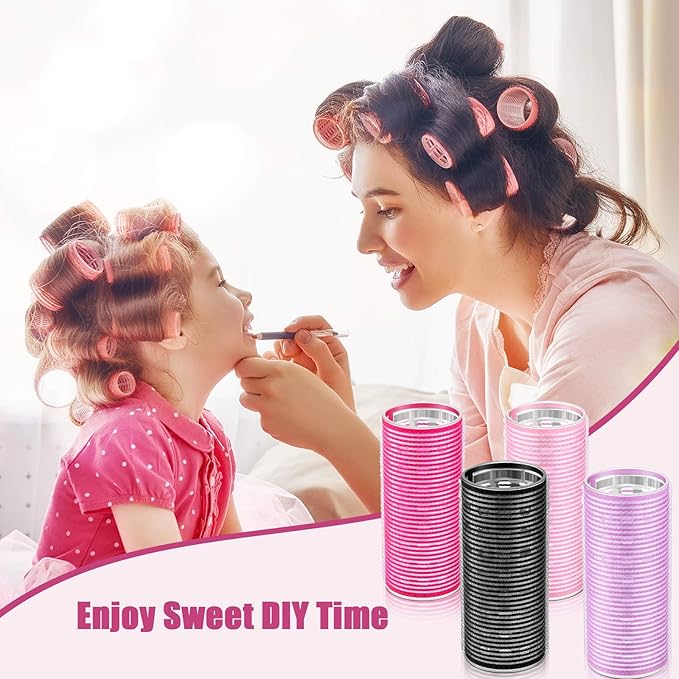 WILLBOND 4 Pcs Long Hair Rollers for Bangs Aluminum Core Curlers Thermal Self Grip Roller for Long and Medium Hair Women Hairstyle(4.7 x 2 Inch,Rose Red, Light Pink, Purple, Black)