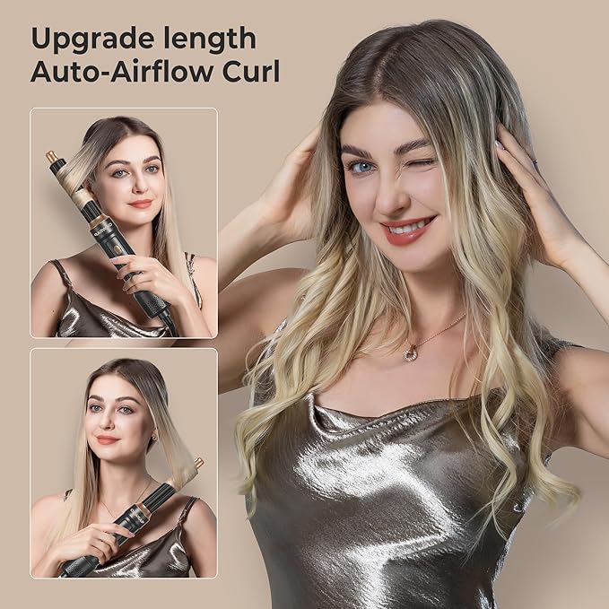 6 in ONE Blow Dryer Brush,Air Curling Iron Round Brush Blow Dryer 800W,Ionic Hair Dryer Brush for Women, Hot Air Brush Hair Styling Tools 100-120V (Black)