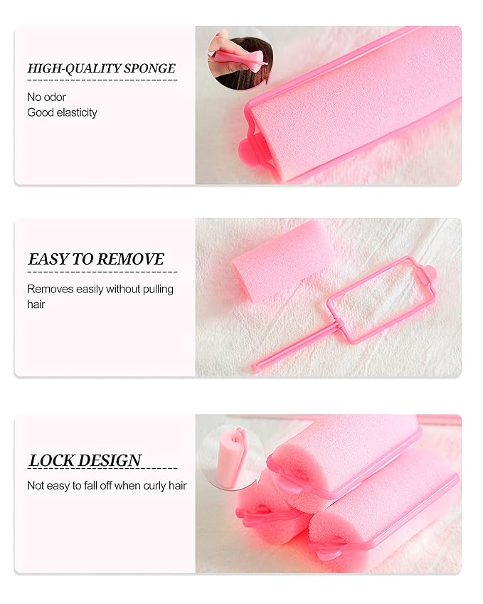 64 Pieces Sponge Hair Rollers: 2 Sizes for Medium Length Styling, Flexible Foam Curlers