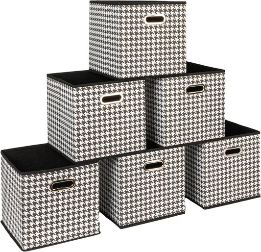 Household Essentials Fabric Storage Bins 6 Piece Set, Houndstooth White and Black