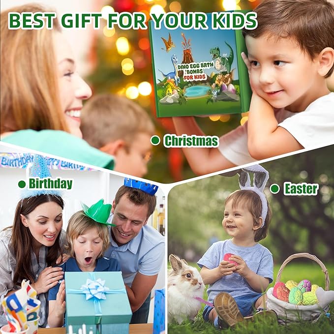 6 Pack Natural and Organic Dinosaur Bath Bombs Bubble Bath Gift Set, Bath Bombs for Kids with Dinosaur Toys Inside, Perfect Birthday Gifts for Kids（6pcs, 90g）