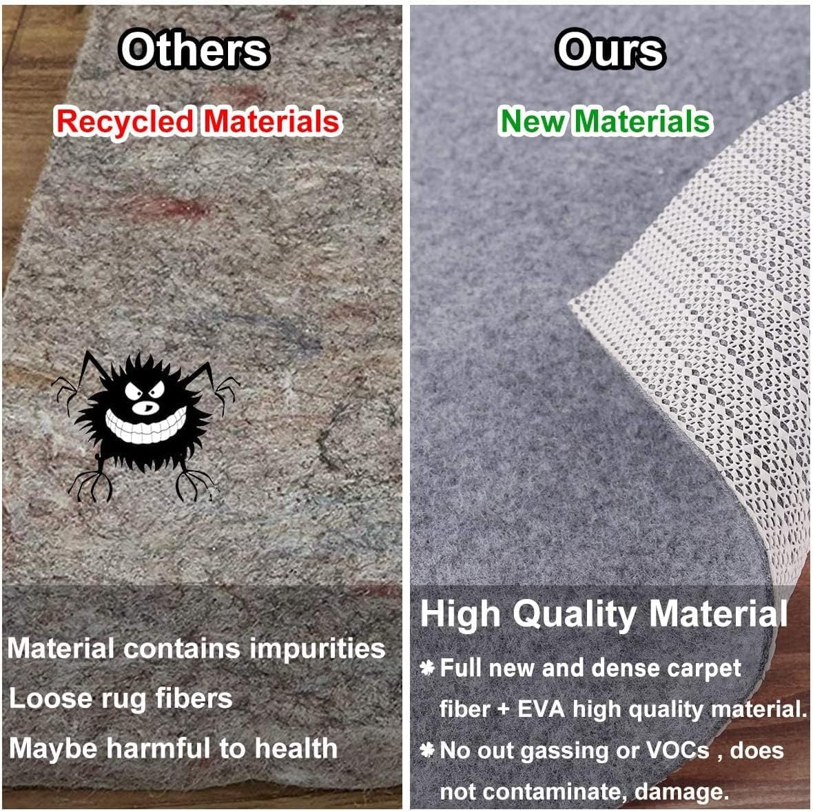 Non Slip Rug Pad Grippers - 8x11, 1/8" Thick, (Felt + Rubber) Double Layers Area Carpet Mat Tap, Provides Protection and Cushioning for Hardwood or Tile Floors