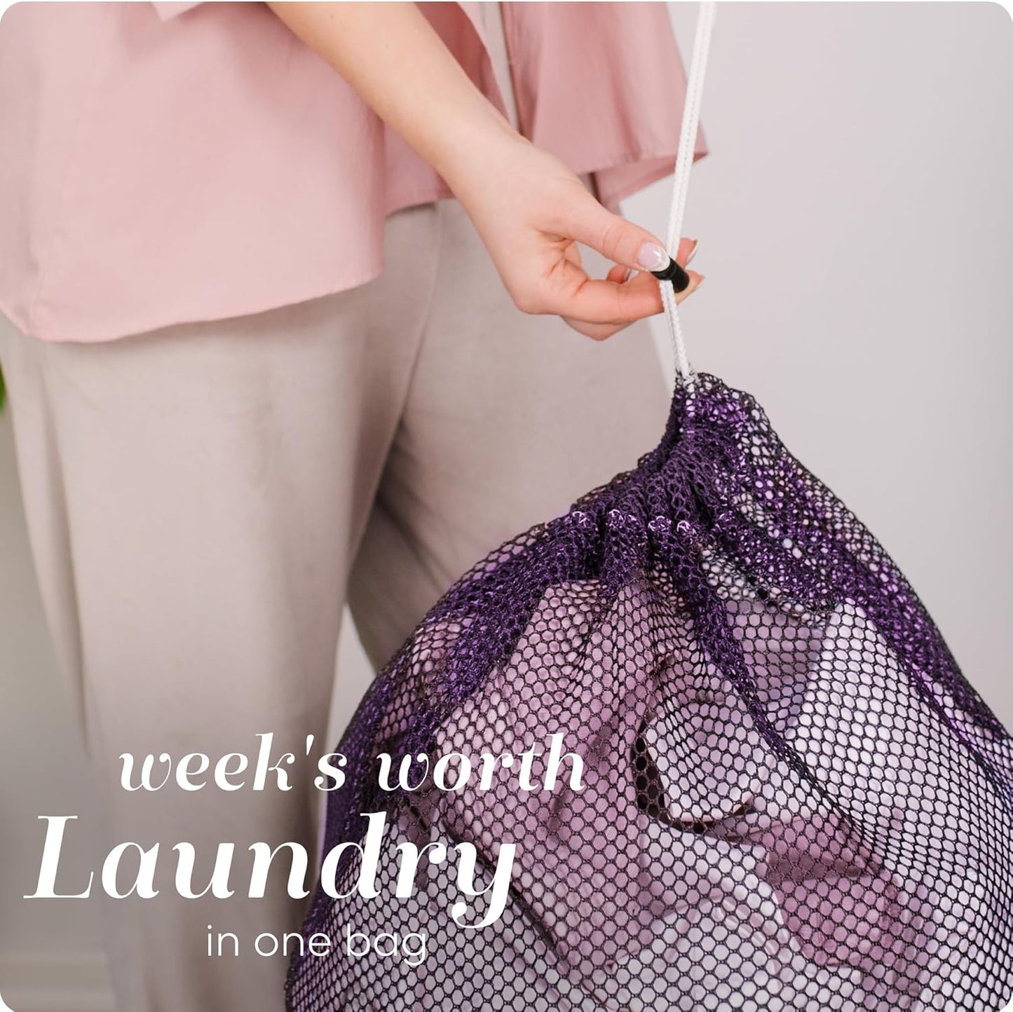 Handy Laundry Mesh XL Laundry Bag - Durable, Machine Washable with Secure Drawstring Closure - Perfect for College Dorms, Laundromats, Apartments (Purple, Large 24" x 36")