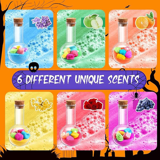 MeCids Magic Potion Bubble Bath Bombs for Kids -Bath Color Tablets Bath Potions for Toddlers Ages 4-12 Fun Science Kit Gift for Birthday, Halloween，Christmas- 6 Pack (Shaped Gems & Stars)