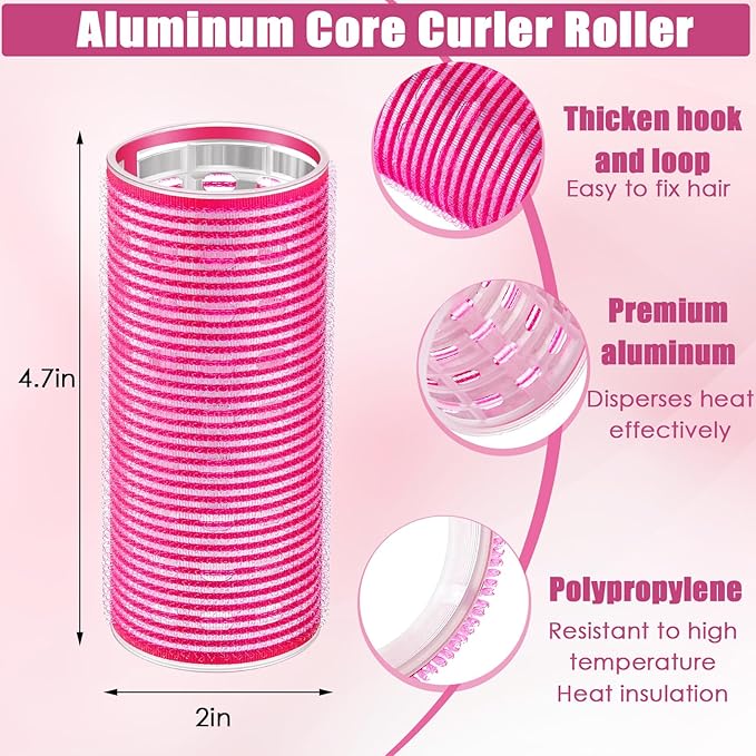WILLBOND 4 Pcs Long Hair Rollers for Bangs Aluminum Core Curlers Thermal Self Grip Roller for Long and Medium Hair Women Hairstyle(4.7 x 2 Inch,Rose Red, Light Pink, Purple, Black)