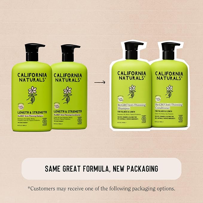 California Naturals Re:GRO Shampoo and Conditioner Set, Anti-Thinning & Hair Growth Support, All Hair Types, Vegan, Natural, Cruelty Free, Silicone, Paraben & Sulfate Free for Women & Men, 16.5 oz