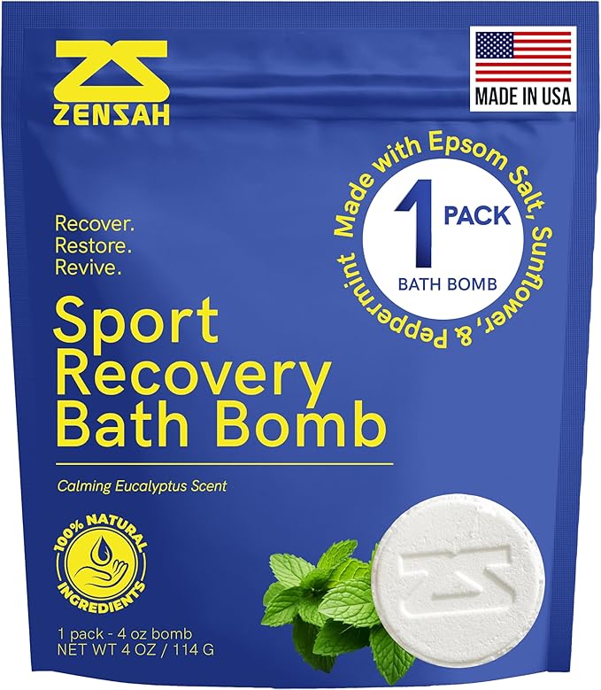 Zensah Sport Recovery Bath Bombs - Magnesium Epsom Salt for Soaking Sore Muscles, Birthday Gifts, Made in USA with Essential Oils, Peppermint and Eucalyptus Relaxation for Athletes, Men and Women