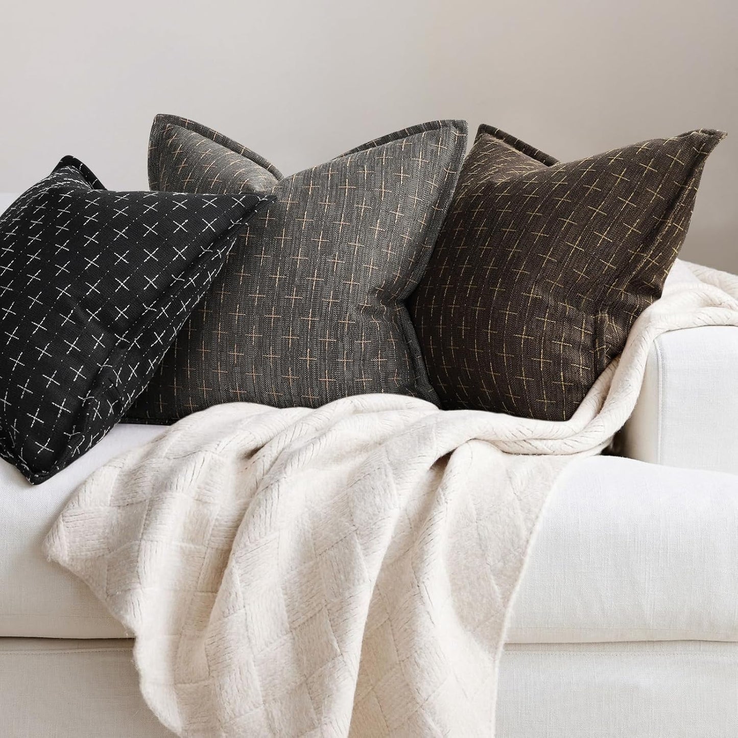 ZWJD Pillow Covers 22x22 Set of 2 Soft Polyester Textured Pillow Covers with Stylish Flange Edge Cozy Farmhouse Throw Pillows for Couch Bed Sofa Living Room