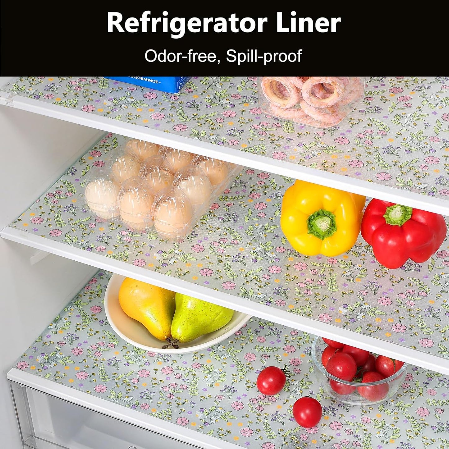 INNOLITES Non-Slip Shelf Liner – Cabinet & Drawer Liner Non-Adhesive – Waterproof Oil-Proof – Durable EVA with Floral for Kitchen Cabinets Refrigerator – BPA-Free, Easy to Cut 11.8" x 118"