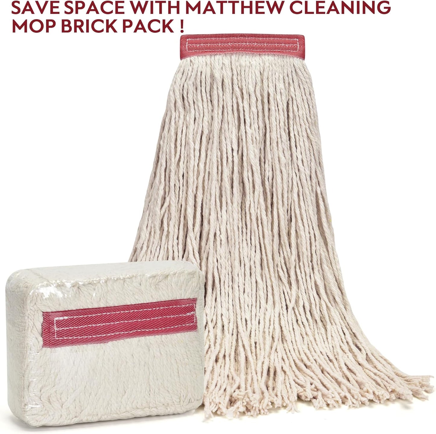 Matthew Cleaning 20oz 6Pack Cotton Floor Mop,Cotton Looped-Open String Heavy Duty String Refills, Universal Headband Blend Material,Mop Head Replacement for Home, Industrial and Commercial Use(White)