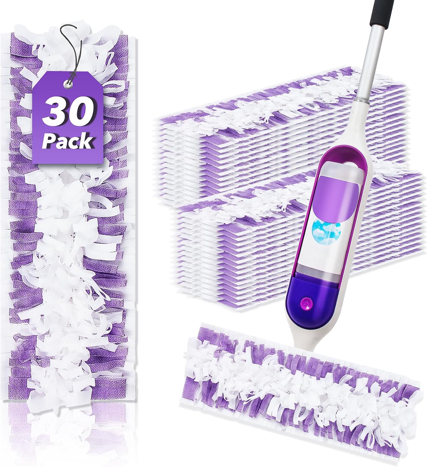 30 Pack Disposable Power Mop Refills Compatible for Swiffer Power Mop(13-15in), Multi-Surface Spray Clean PowerMop Replacement Pads for Hardwood Floor Cleaning