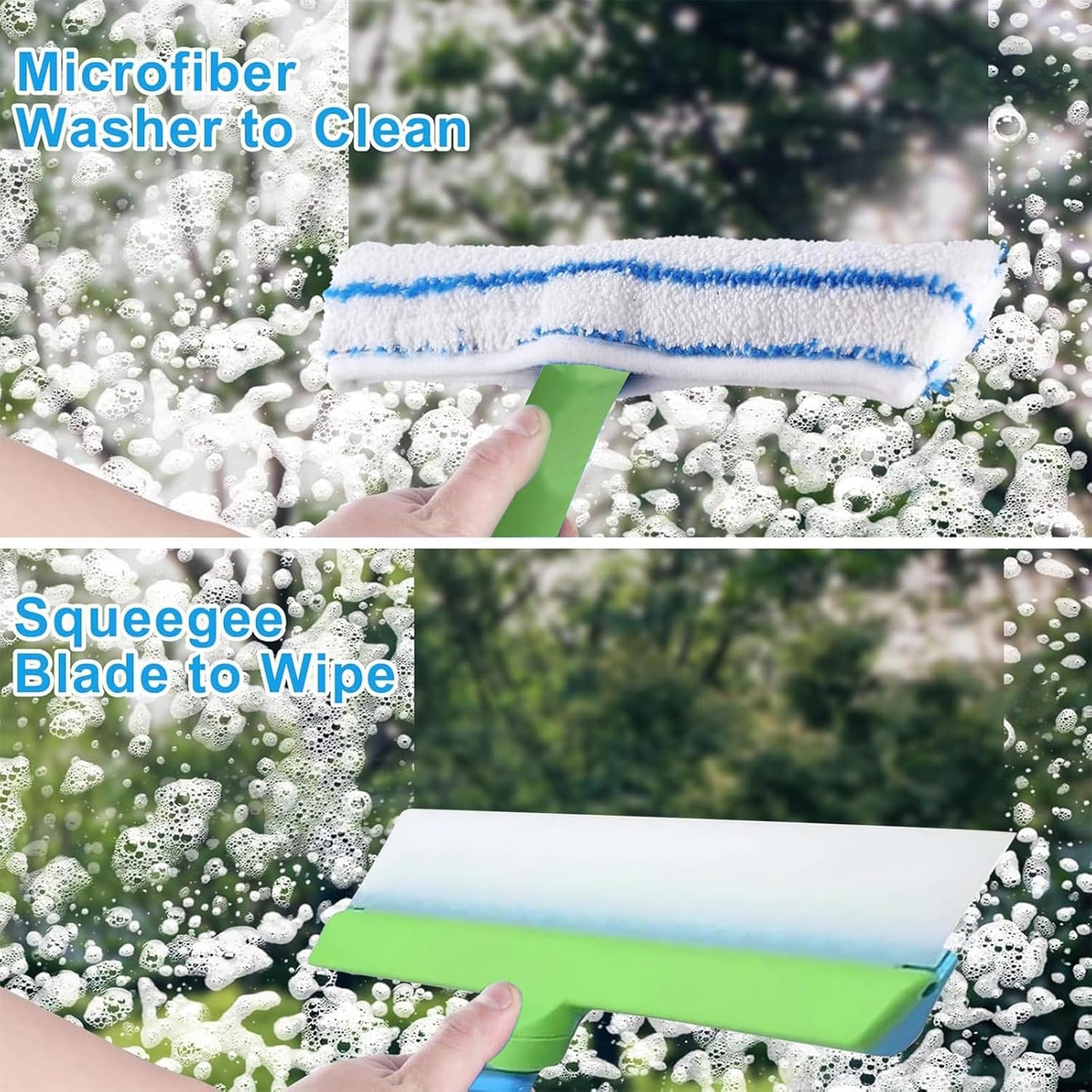 Recyclable Silicone Window Squeegee Kit, Aqua Blade Window Squeegee Kit, Glass Cleaning Tools with Silicone Squeegee and Glass Microfiber Cleaning Cloth for Glass Doors, Showers and Home, Blue