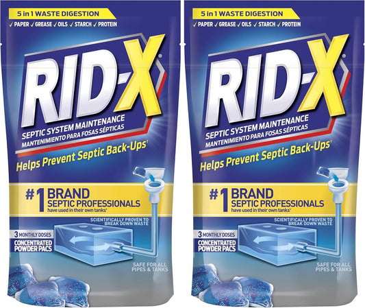 Rid-X Septic System Treatment, Septic Tank Treatment, 3-Monthly Supply Dual Action Septi-Pacs - 3.2 oz (Pack of 2)