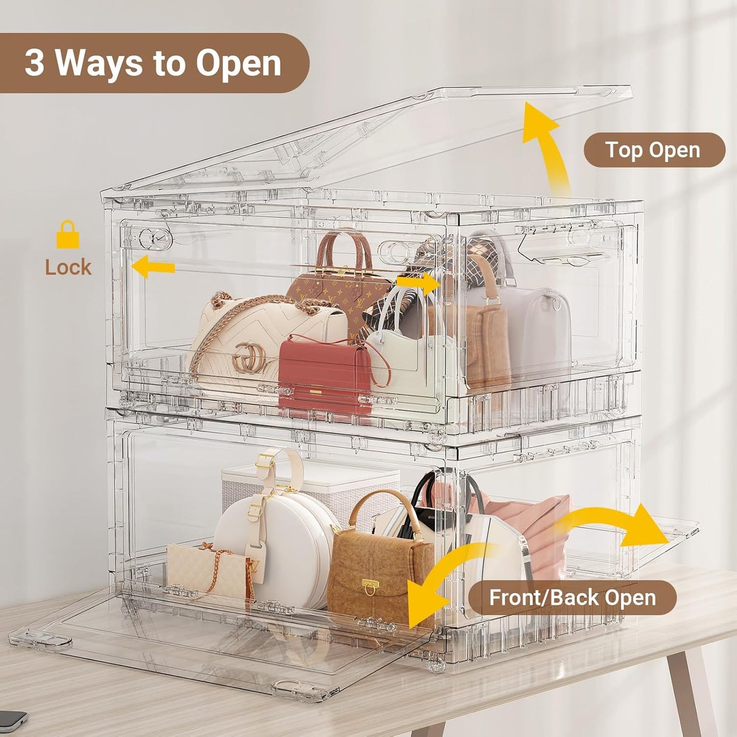 BROVIEW Clear Stackable Storage Drawers, Open Front Large Plastic Storage Bins with Lids, Foldable Closet Organizers and Storage for Wardrobe Cabinets, Pantry, Makeup,1 Pack