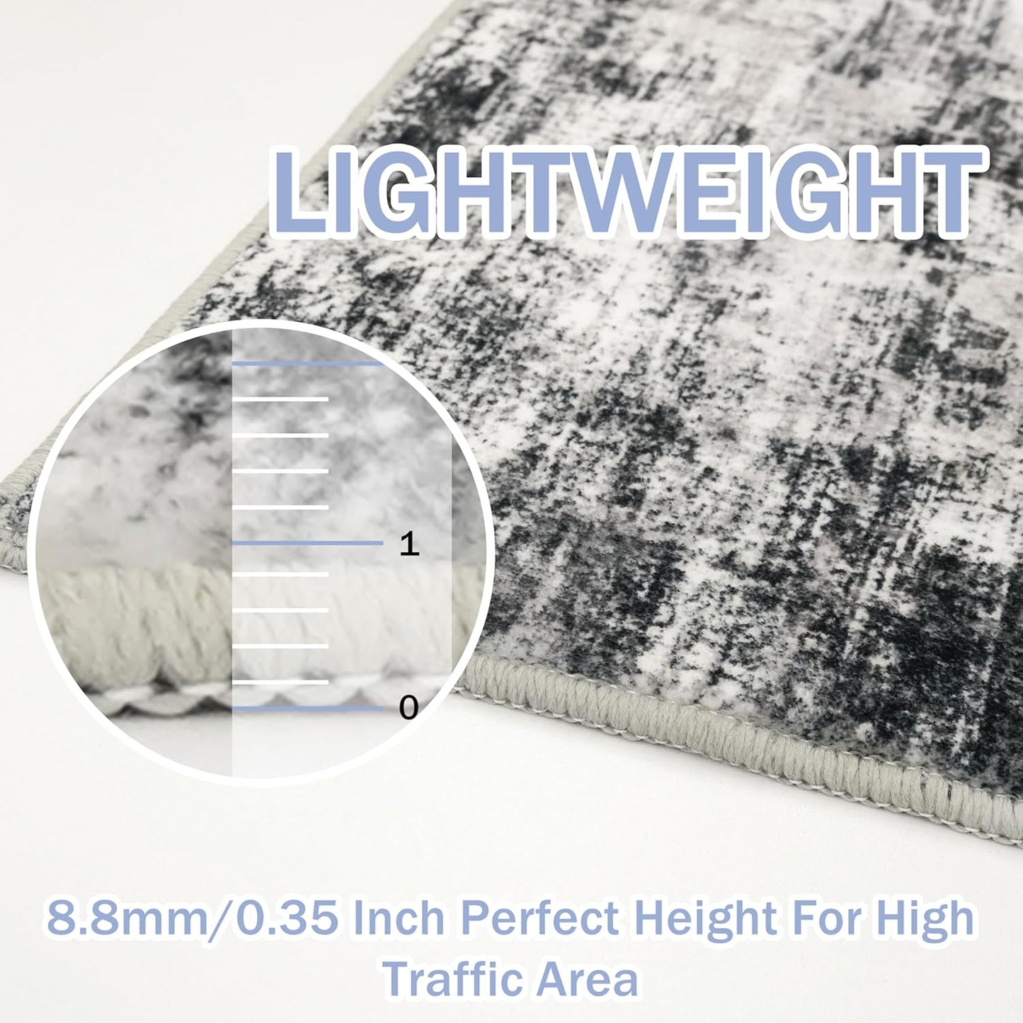 IOHOUZE Abstract Round Area Rug 8 Ft Washable Circle Rugs Large Round Rug Non Slip Thin Soft Circle Rugs, Printed Faux Wool Floor Carpet for Bedroom Living Room Dining Room Nursery, Black Grey