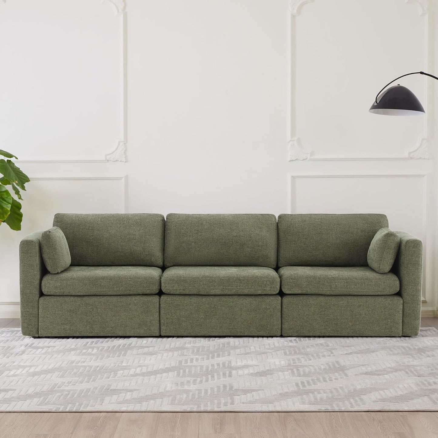 CHITA Oversized Modular Sectional Convertible Fabric Sofa Set, FSC Certified Extra Large Sectional Deep Seat Couch for Living Room, 112 inch Width,3 Seat Modern Modular Sofa, Moss Green