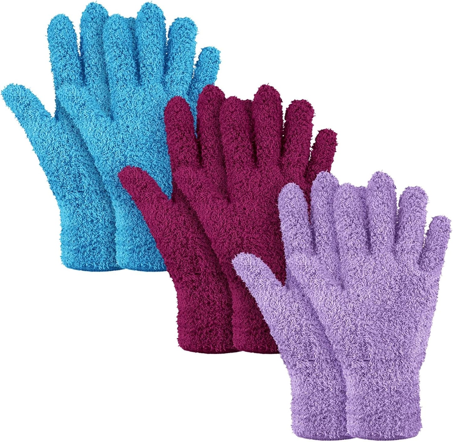 Patelai 3 Pairs Microfiber Plant Dusting Gloves Leaf Cleaning Gloves for Indoor Plants, Blinds, Furniture, House(Small,Reddish Violet, Blue, Purple)