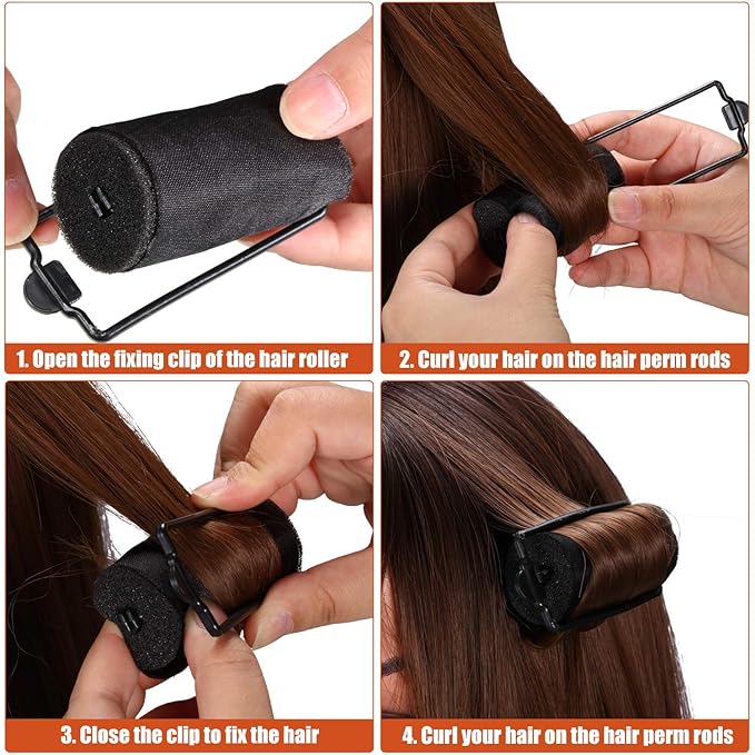 40 Pieces Sponge Hair Rollers Satin Rollers Silk Foam Rollers Women Hair Curlers with Duck Teeth Clips for Hairdressing Styling(Multi-size,Black)