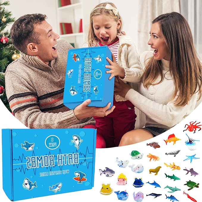 Shark Bath Bombs for Kids with Surprise Inside SEA Animals - Natural and Safe Bath Bombs Gift Set for Girls & Boys - Multicolored Organic Bubble Bath.
