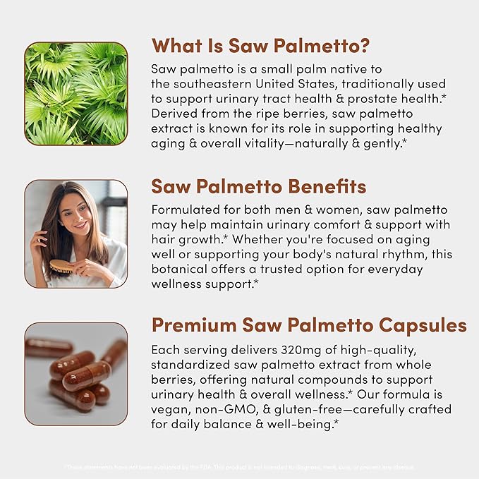 Saw Palmetto Peak 320 mg - Herbal Supplement for Hair Growth and Urinary Health - Vegan, Gluten Free, Dairy Free, Non-GMO - 30 Capsules