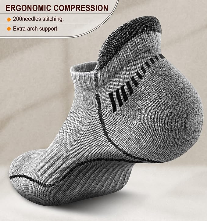 BULLIANT Men Running Socks 6Pairs-Ankle Athletic Socks Wicking Cushioned for Men Walking-Arch Compression Support