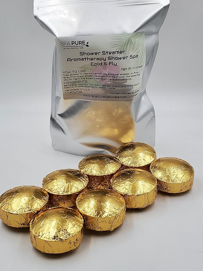 Spa Pure Cold Relief Aromatherapy: Shower Steamers, Shower Bombs, Bath Melts, USA Made with 100% Pure Essential Oils - Transform Your Shower 8 Count (Pack of 1)