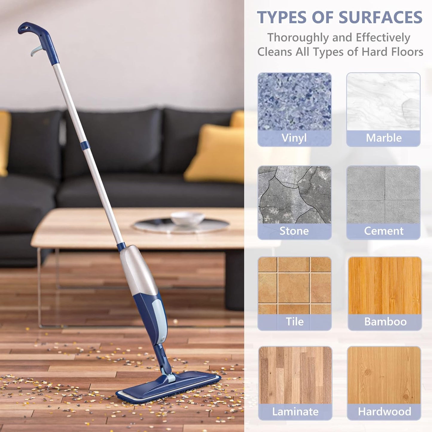 Spray Mops for Floor Cleaning, TRAV-ROUND Microfiber Wood Floor Mop with 5 Reusable Washable Pads for Dry Wet Cleaning on Hardwood Laminate Wood Ceramic Vinyl Tile
