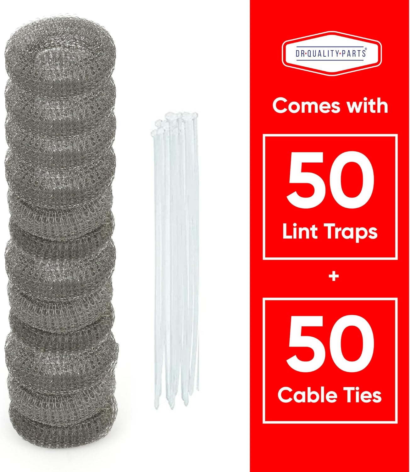 Washing Machine Lint Trap – Stainless Steel Hose Filter, Mesh Drain Catcher, Washer Sock Lint Remover, Rust-Free Snare Laundry Filter with Nylon Cable Ties, 29cmx6.5cm – 50-Pack