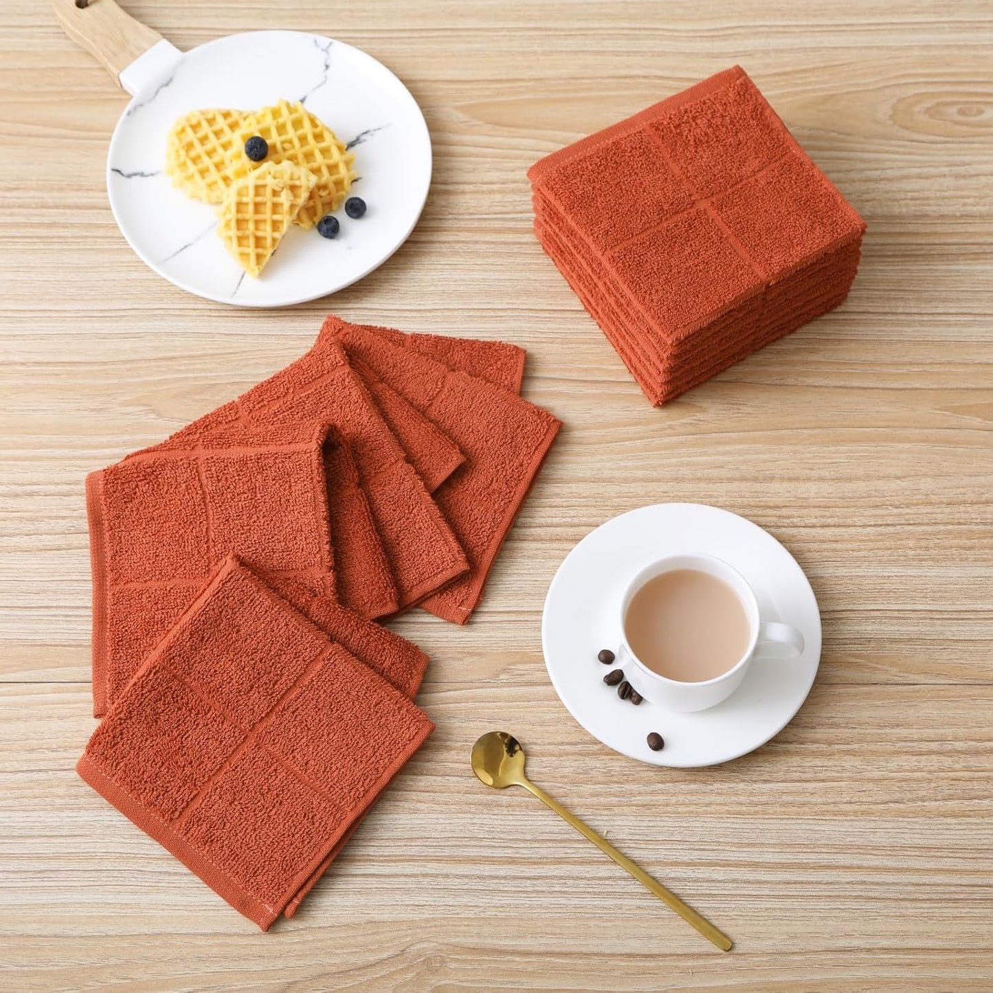 Glynniss Kitchen Dish Cloths Highly Absorbent Dish Rags 100% Cotton Wash Cloths for Washing Dishes (Rust, 50)