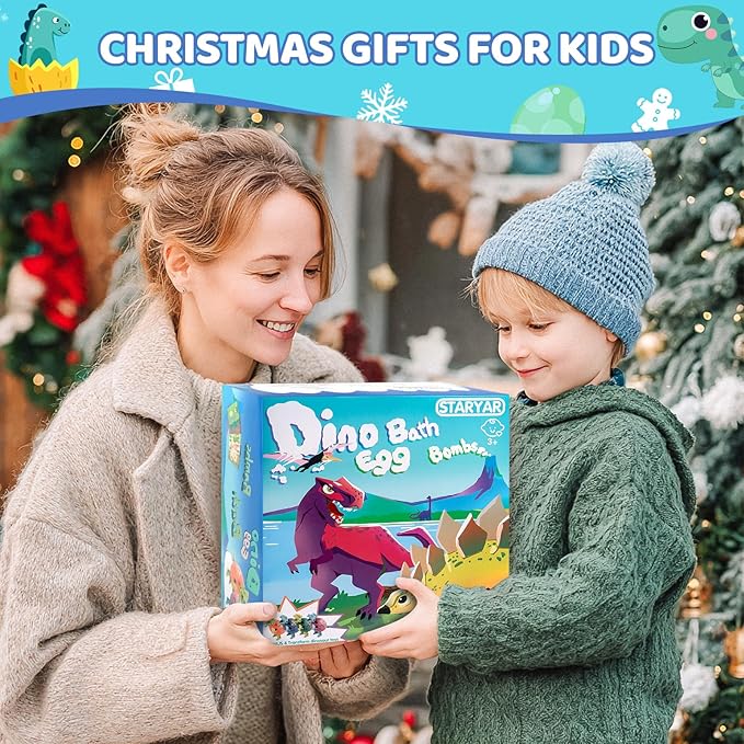 Bath Bombs for Kids with Surprise Toys Inside - 16 Pack Organic Dinosaur Bath Bombs Gift Set, Dinosaur Toys for Kid 3 4 5 6 7 8 9 Years, Bubble Bath Toys, Christmas Gifts, Stocking Stuffers for Kids