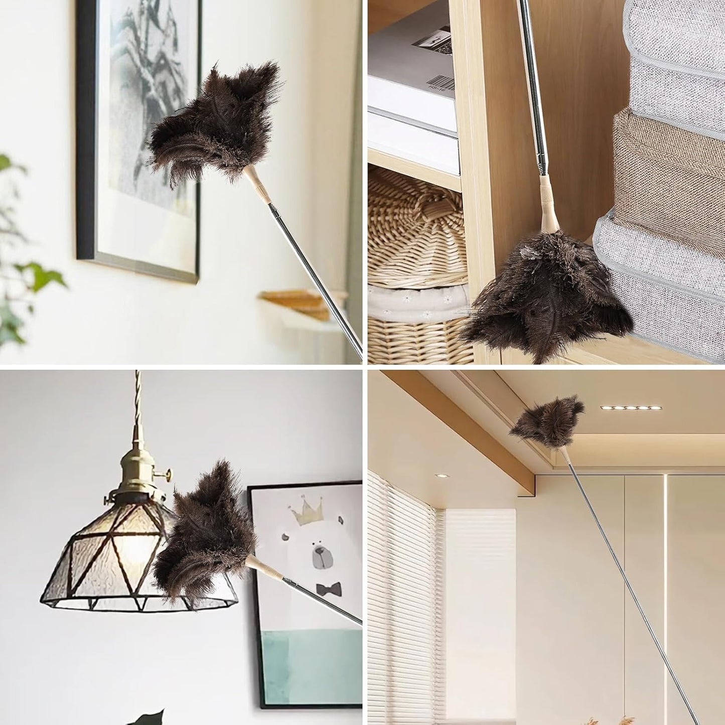 Extendable Cleaning Duster 94 Inch - Long Telescoping Ostrich Feather Dusters with Stainless Steel Extension Pole for High Ceiling Fan, High Ceilings,Roof Dusting