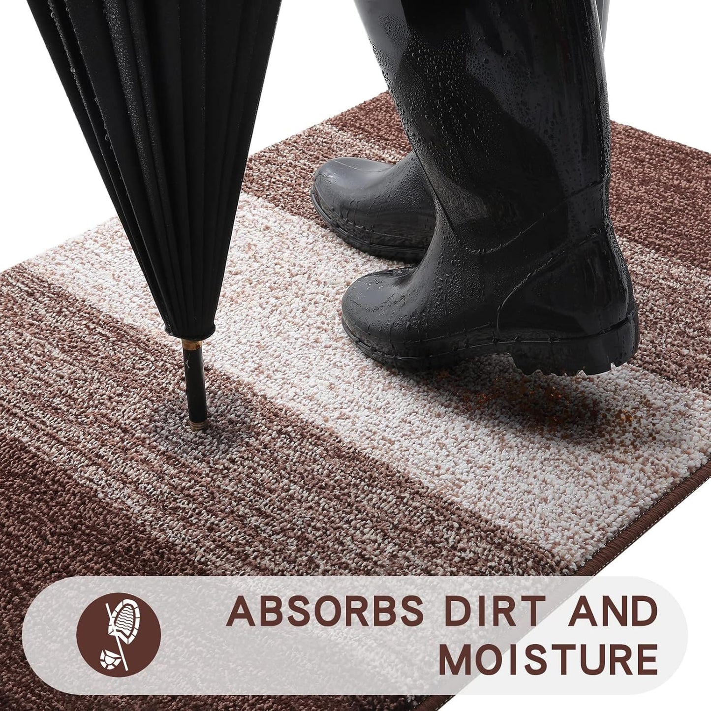 Kitinjoy Indoor Outdoor Door Mat, 32x20 Non-Slip Absorbent Dirt Trapper, Low-Profile Washable Inside Entrance Front Floor Mat, Sturdy Soft Entry Doormats for Entryway, Brown