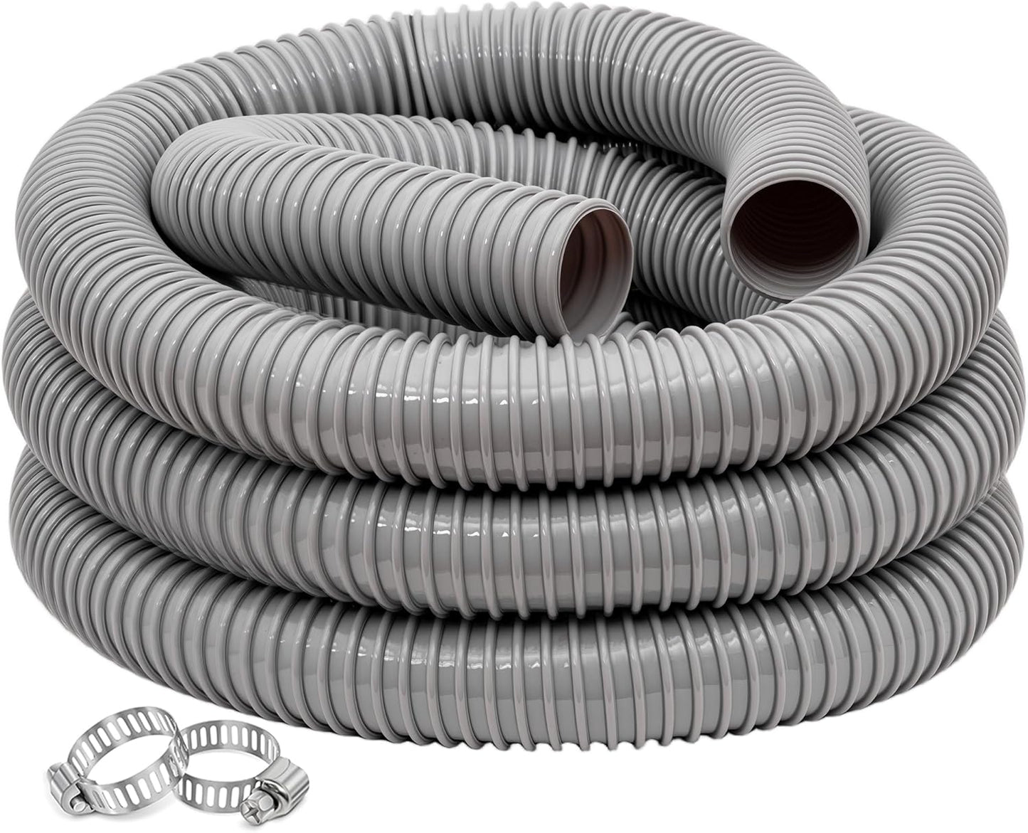 Dust Collection Hose 2 in × 10 ft Heavy Duty Flexible PVC Reinforced Thicken Helix Suction Discharge Corrugated Pipe Hose for Fume Dust Collector Fitting Wood Chip Saw (2 inch gray hose)