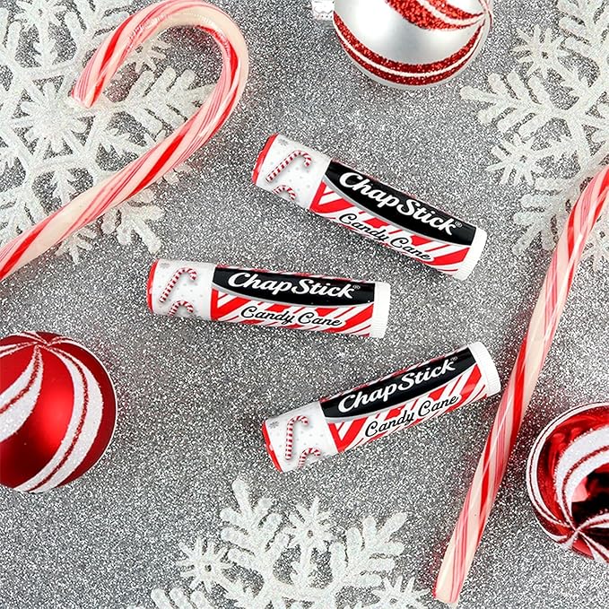 ChapStick Bulk Lip Balm, Candy Cane, 12-Pack – Fresh & Minty Lip Moisturizer, Stocking Stuffer, 0.15 Oz Ea