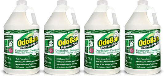 OdoBan Professional Disinfectant and Odor Eliminator Concentrate, Made in the USA, Original Eucalyptus Scent, 4-Pack, 1 Gallon Each