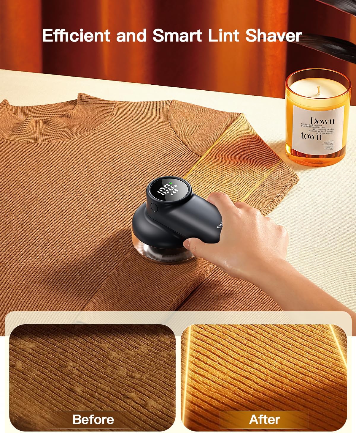 coldSky Rechargeable Fabric Shaver, Lint Shaver with Digital Display, Sweater Shaver with 6-Leaf Blades and Safety Lock, 3-Speeds Defuzzer Remove Fuzz, Pills from Clothes, Furniture, Sofa, Dark Gray