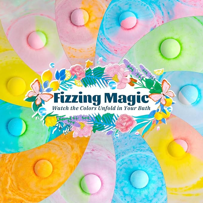 54 Pack Handmade Bath Bombs – 11 Vibrant Colors & 9 Unique Scents, Long-Lasting Fizzy Bubbles & Colorful Magic, 7-Minute Dissolve for Relaxation, Perfect for Birthdays & Summer Self-Care
