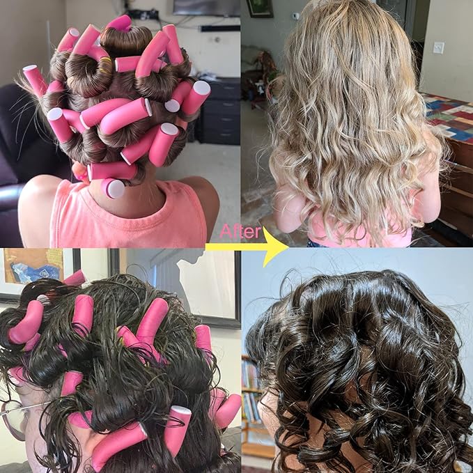 38PCS Flexible Curling Rods, 9.45" FlexiRods for Natural Long Hair, No Heat Heatless Bendy Foam Hair Curlers, with 2 Steel Pintail Combs