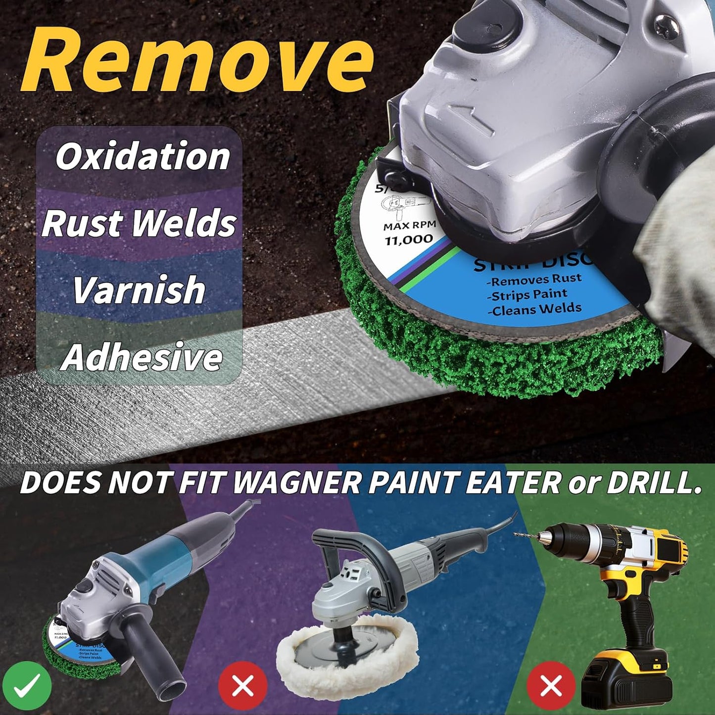 20 Pcs 4" x 5/8" Strip Discs Bulk, Paint Stripping and Rust Removal Wheels for Angle Grinders, Abrasive Grinding Discs for Metal, Wood, and Fiberglass, Blue+ Purple+ Green+ Black