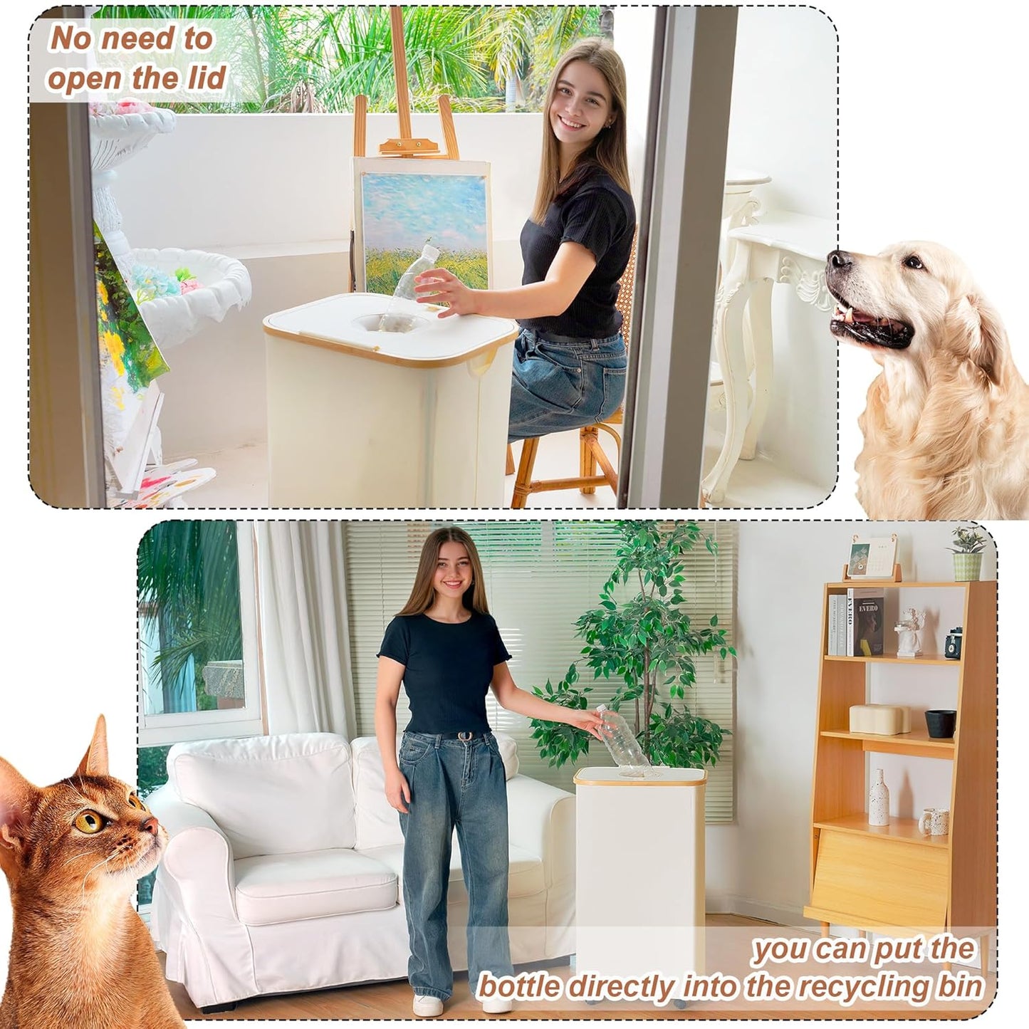 Recycling Bin for Kitchen, Indoor Home Recycle Bins with Wheel, 29 Gallons Large Recycling bin with 2 Removeable Reusable Inner Bags, for Bottles Cans Glass Plastice Cartons(Beige)