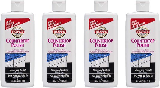 HOPE'S Countertop Restoration Polish, Streak-Free Kitchen Counter Cleaner, No Buildup on Countertops, Quartz, Marble, Corian, Composite, and Granite Polish, 8 Fl Oz, Pack of 4